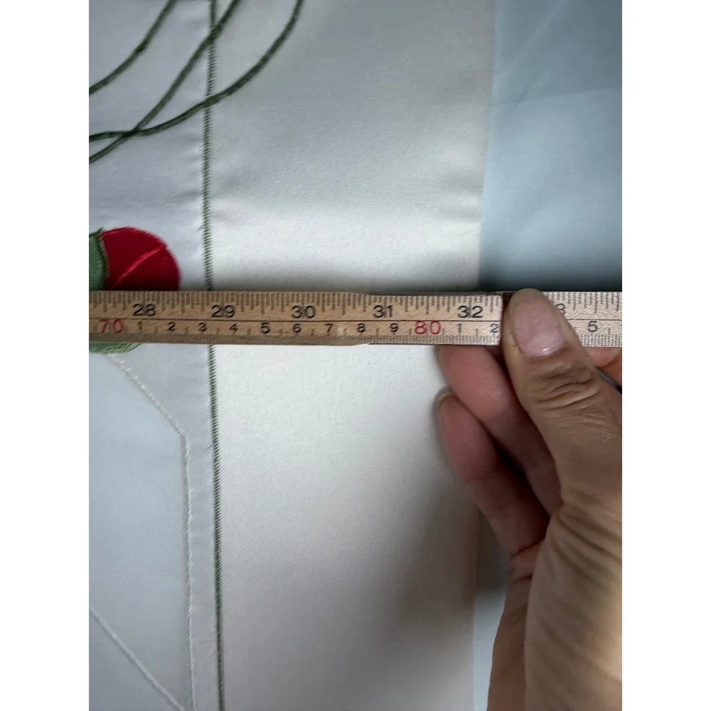 Vintage Red Poppy Floral Applique Square Tablecloth Cream Satin 32x32